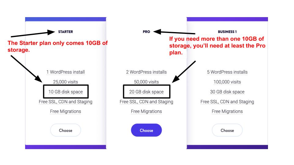 A selection of Kinsta's hosting plans