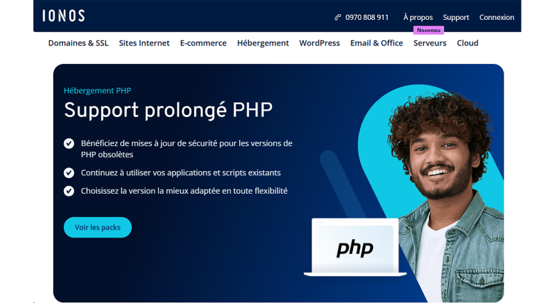 Forfaits support prolongé PHP IONOS pour les anciennes versions de PHP.
