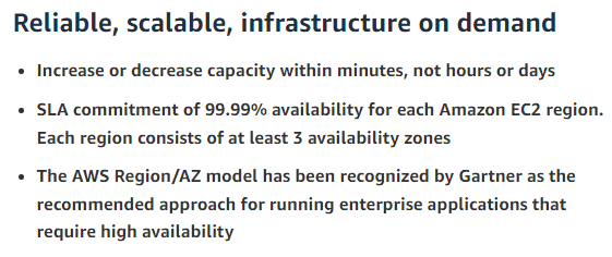 Amazon Web Services EC2 scalability and reliability features