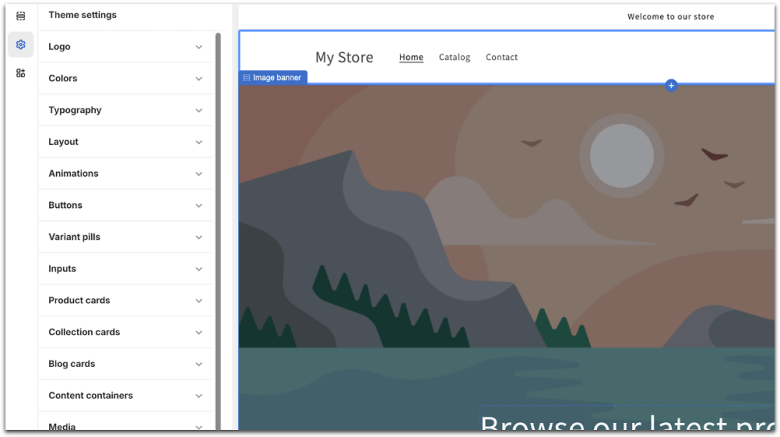 Shopify theme settings dashboard.