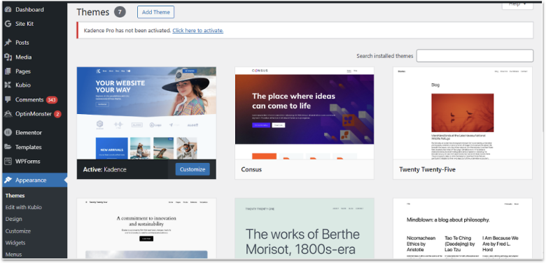 Wordpress.com theme template options.