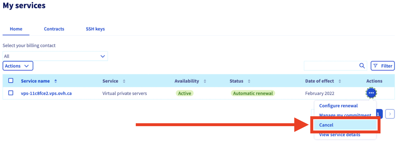 OVH, cancel my services