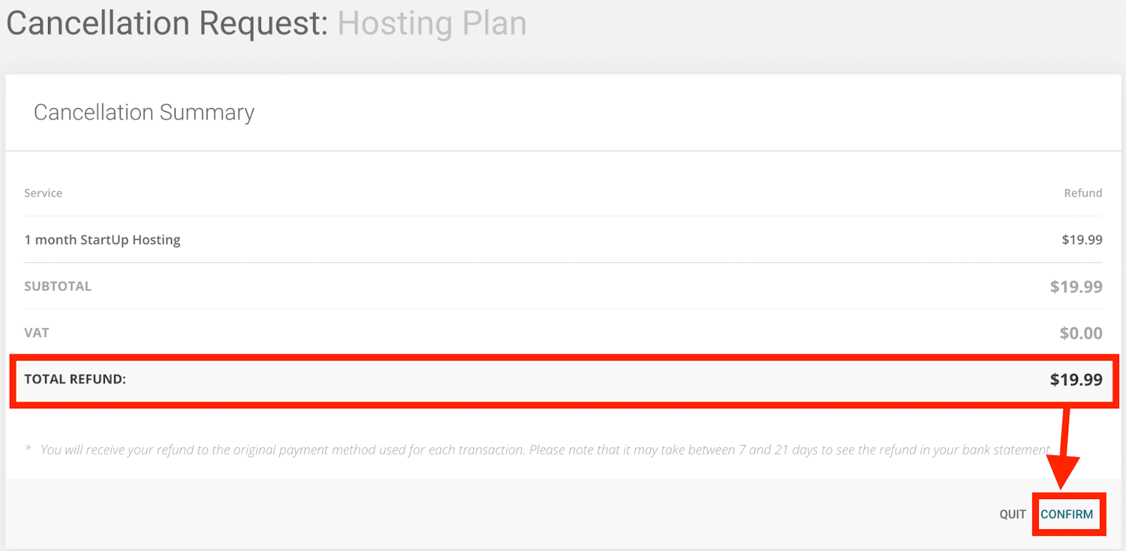 SiteGround, total refund amount