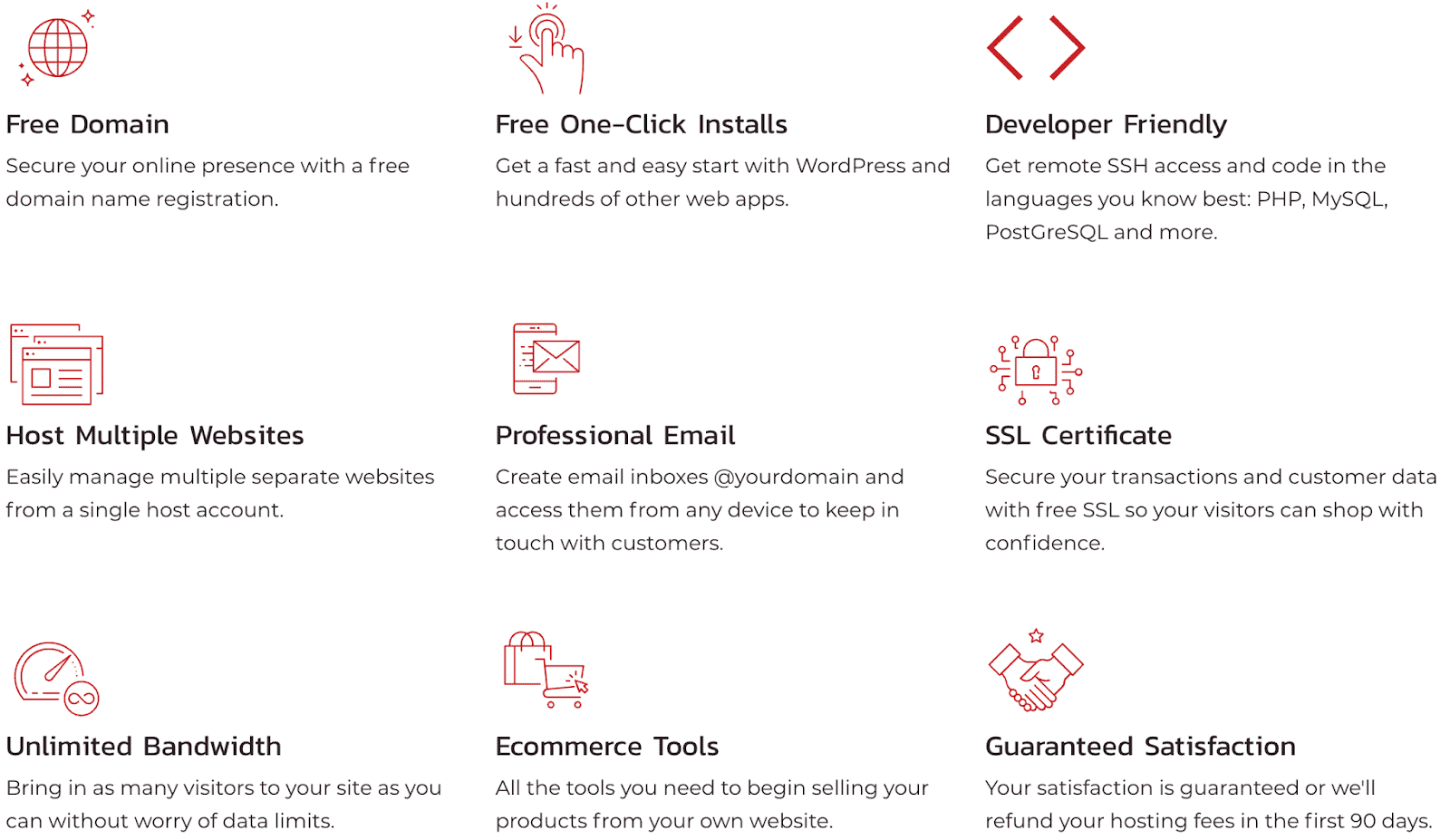 inmotion hosting, list of shared web hosting features