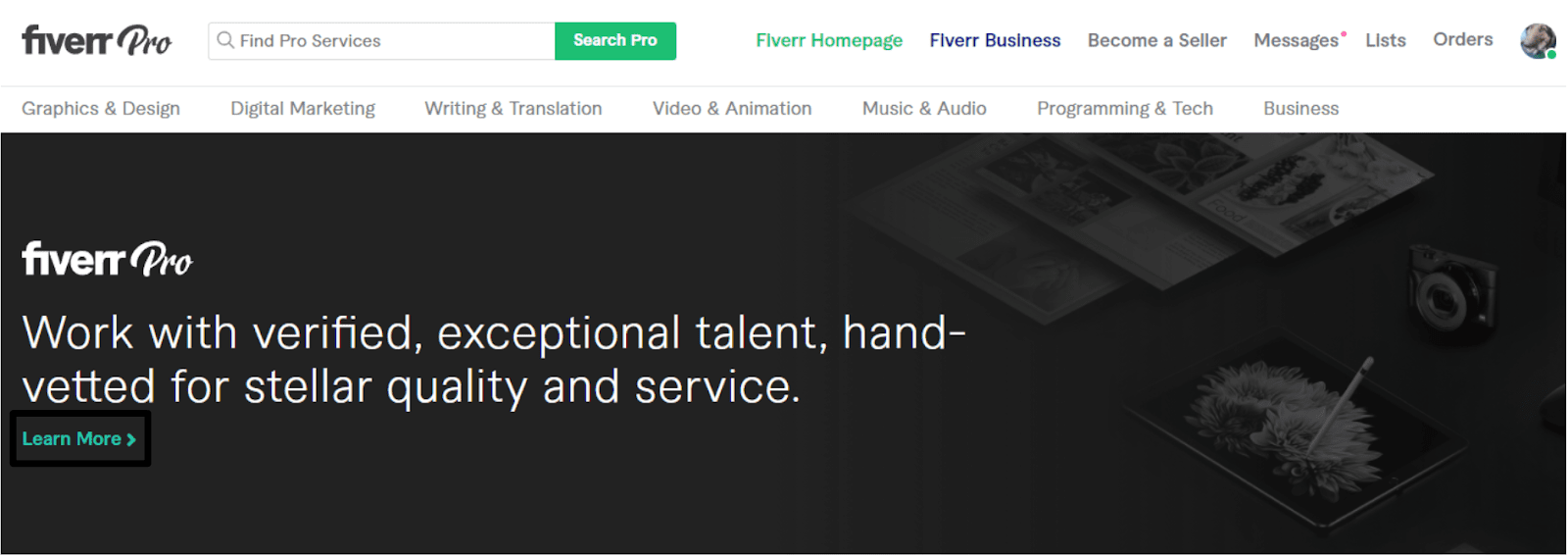 Fiverr Pro homepage