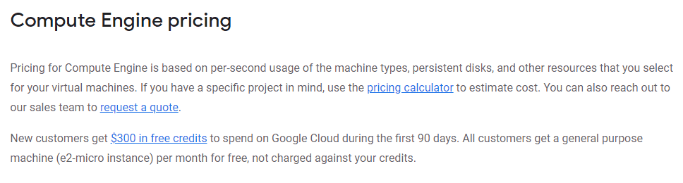 Description of Google Cloud's pricing and free trial