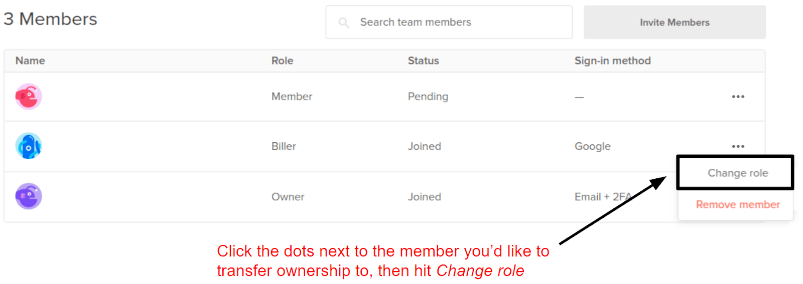 DigitalOcean team member management