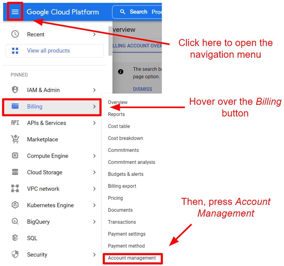 Google Cloud navigation menu