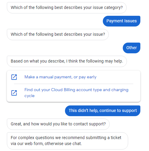 Google Cloud live chat support bot
