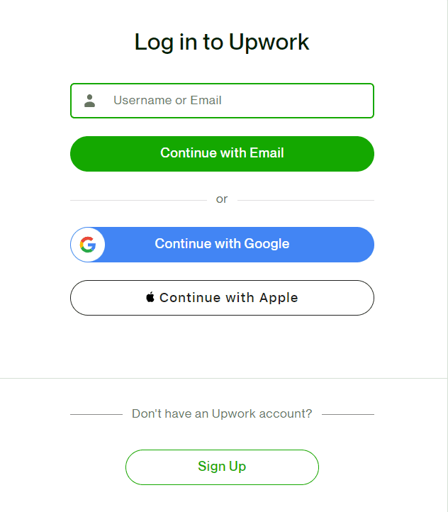 Upwork login page
