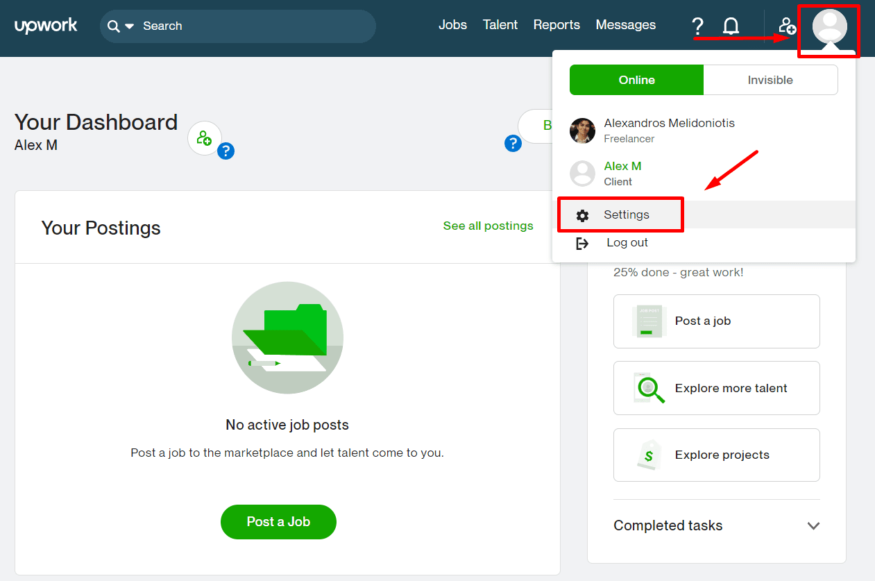 Upwork dashboard