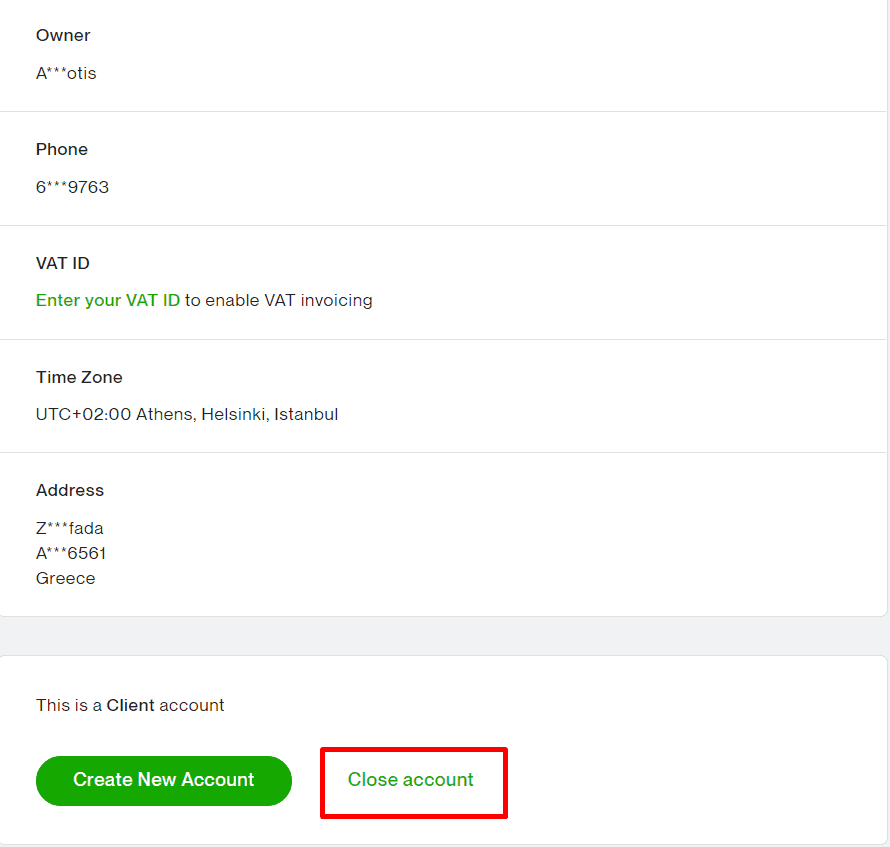 Upwork close account button