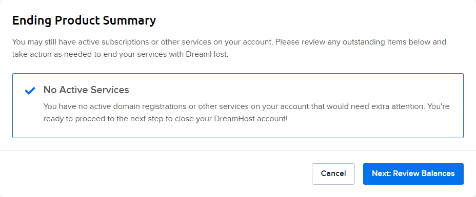 DreamHost cancellation product summary