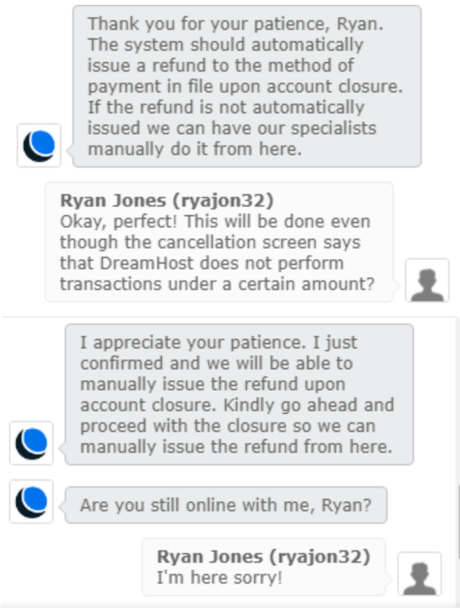 DreamHost’s support agent was also confused – he had to check with higher-ups