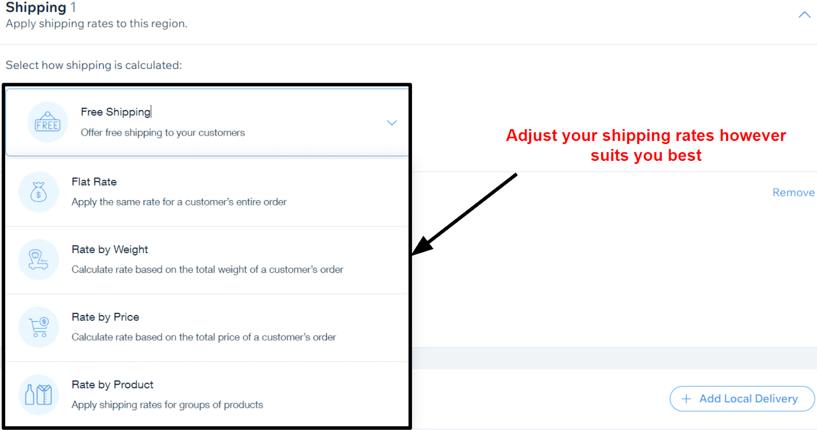 Wix Shipping rates