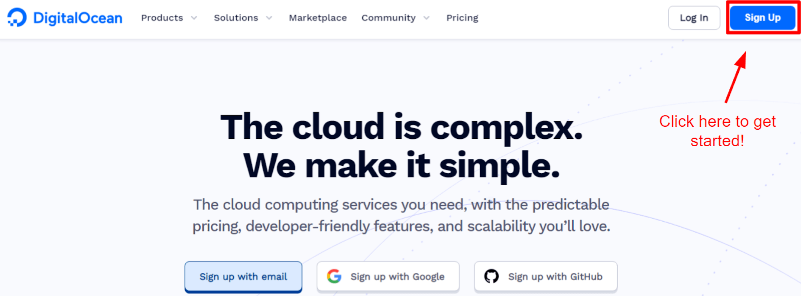 DigitalOcean home page