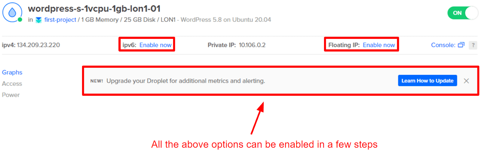 DigitalOcean's optional features