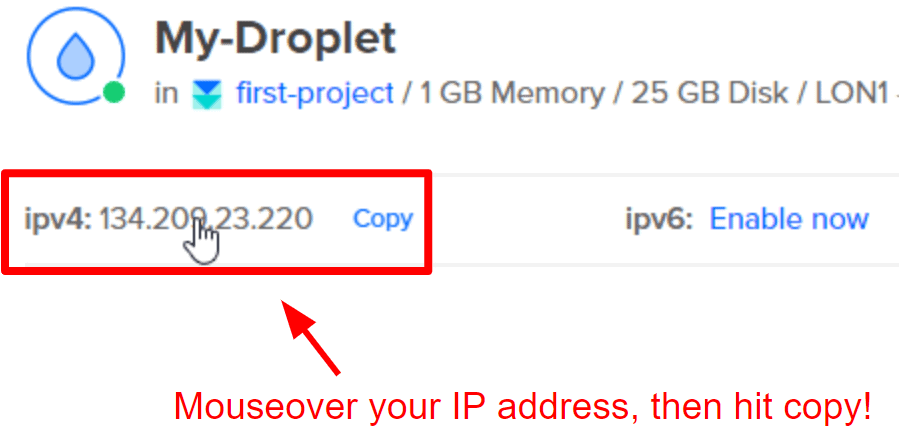 DigitalOcean Droplet IP address