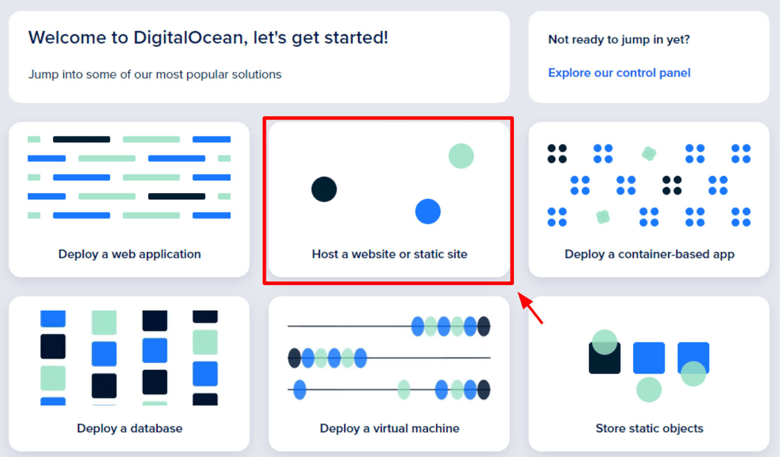 DigitalOcean's "Getting Started" screen