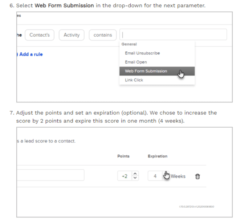 Infusionsoft lead scoring steps.