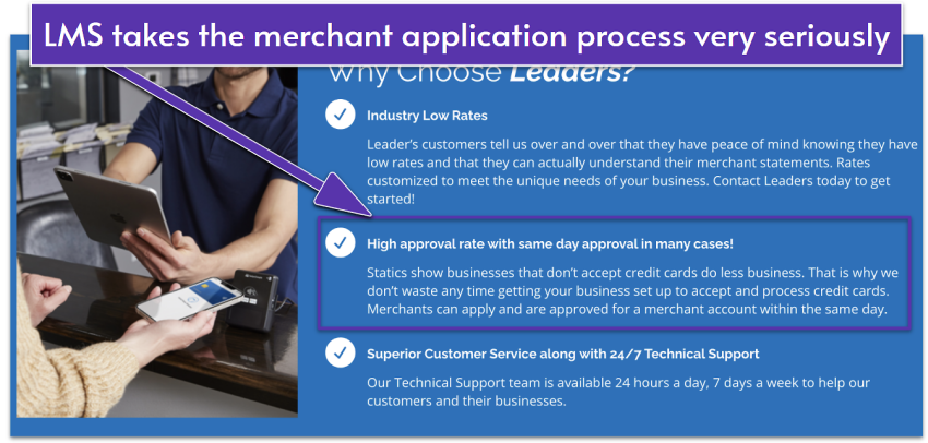 Leaders Merchant Services' offerings