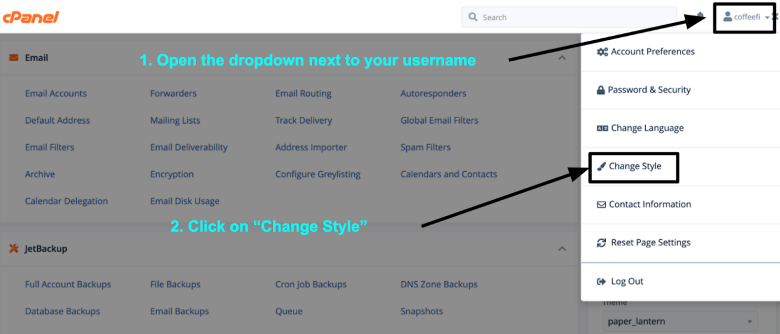 cPanel Change Style via dropdown