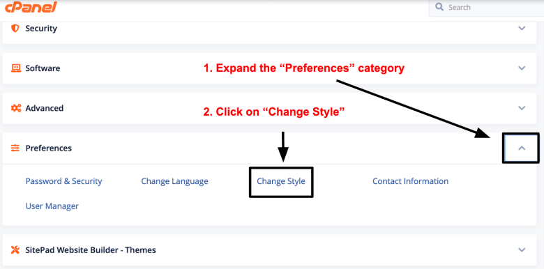 cPanel Preferences Change Style
