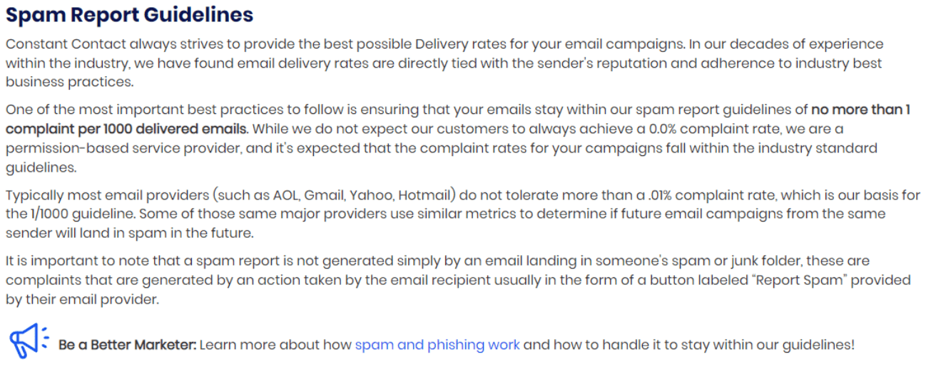 ConstantContact spam report guidelines