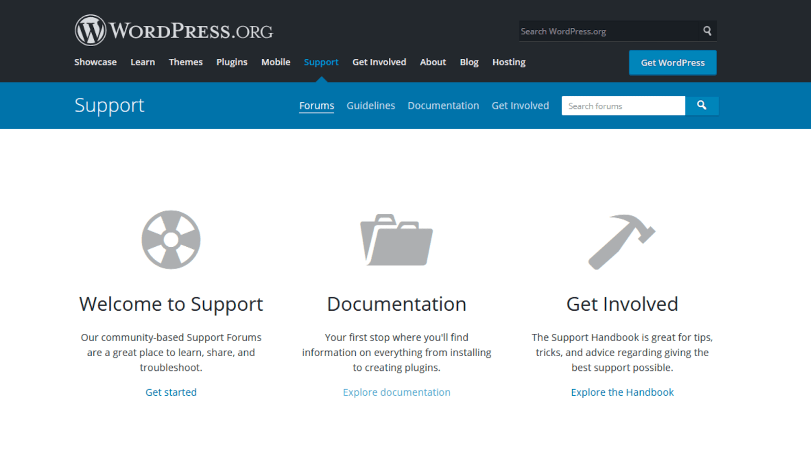 WordPress - support forums and documentation