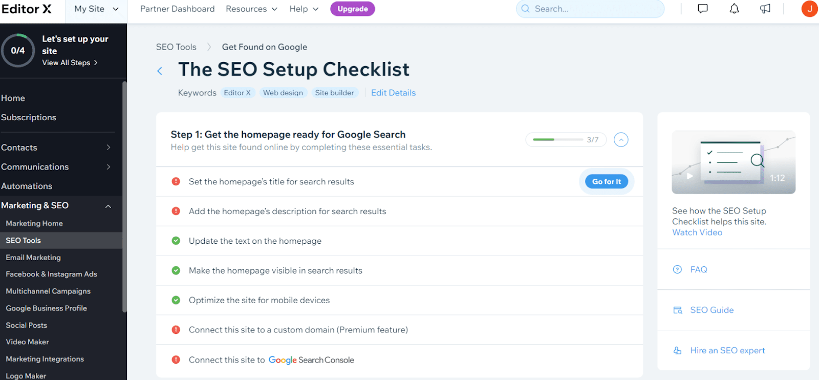 Editor X SEO checklist