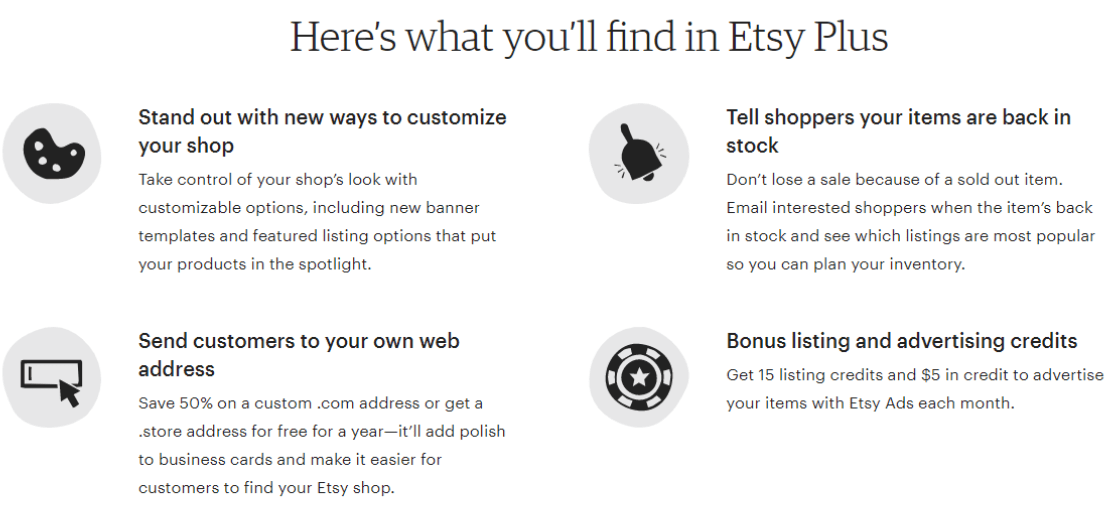 Etsy Plus ominaisuudet