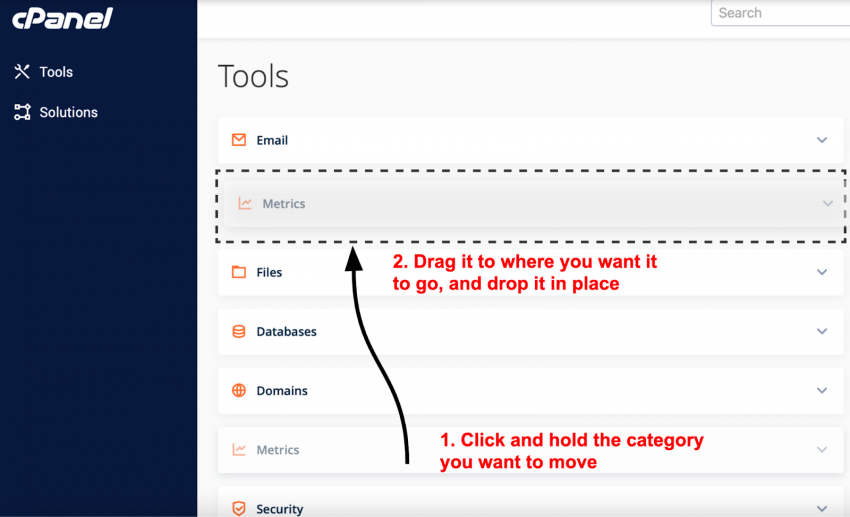 Rearrange cPanel categories