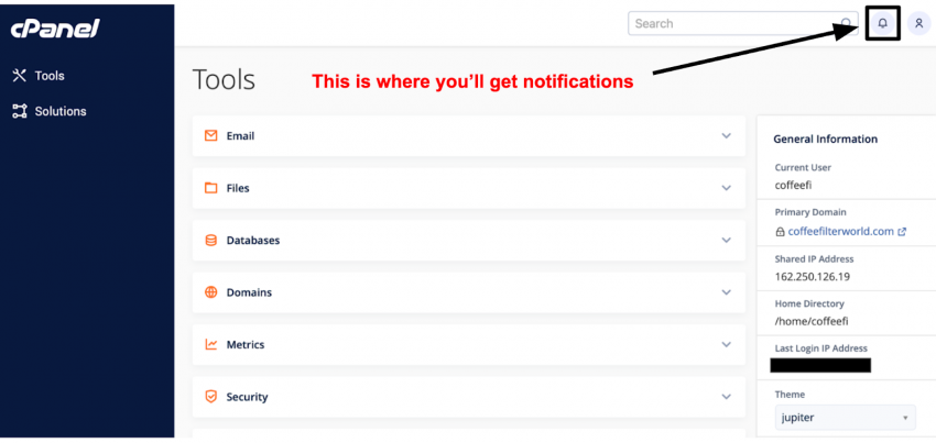 cPanel notifications