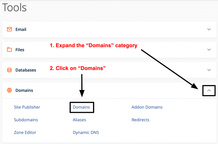 cPanel Domains category - add a domain