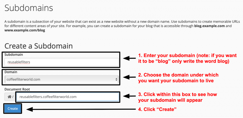 cPanel Create a Subdomain