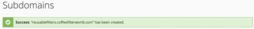 cPanel subdomain creation confirmation