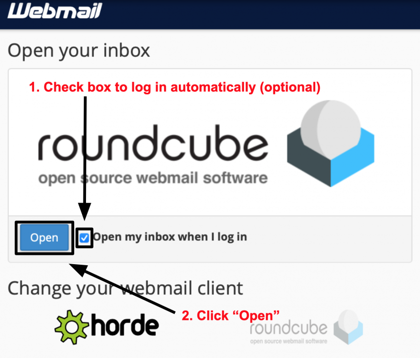 cPanel webmail inbox settings