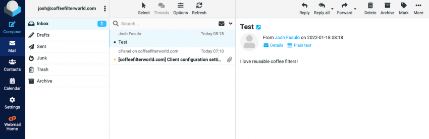 Roundcube email inbox