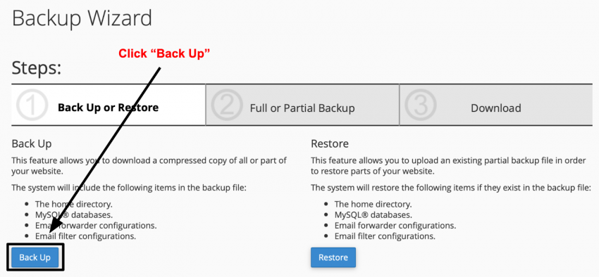 cPanel Backup Wizard