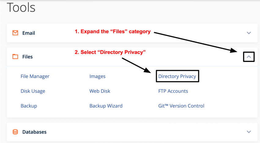 cPanel Files category - Directory Privacy