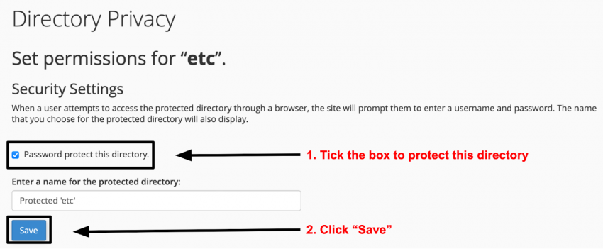 cPanel Directory Privacy password protection