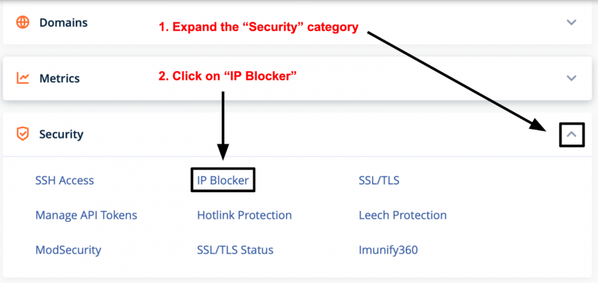 cPanel Security category - IP Blocker