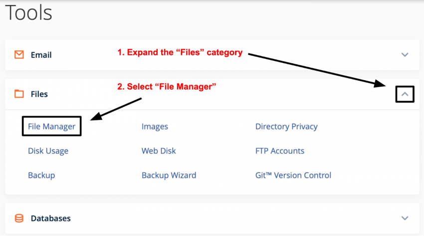 cPanel Files category - File Manager