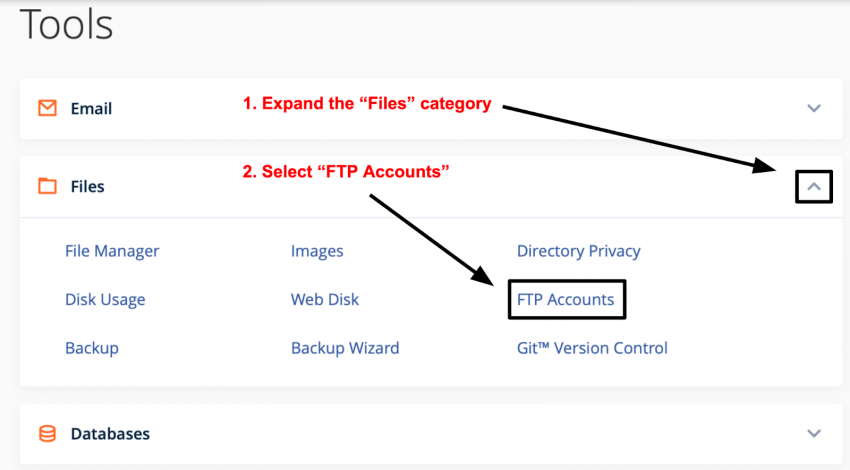 cPanel Files category - FTP Accounts