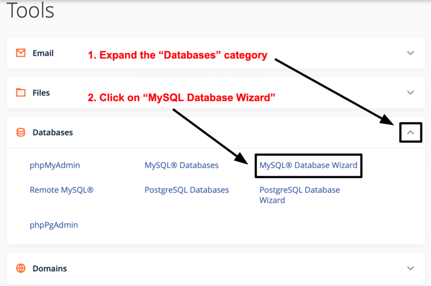 cPanel Databases category - MySQL Database Wizard