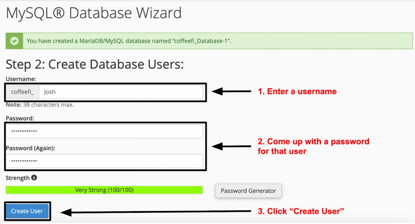 MySQL Database Wizard Step 2