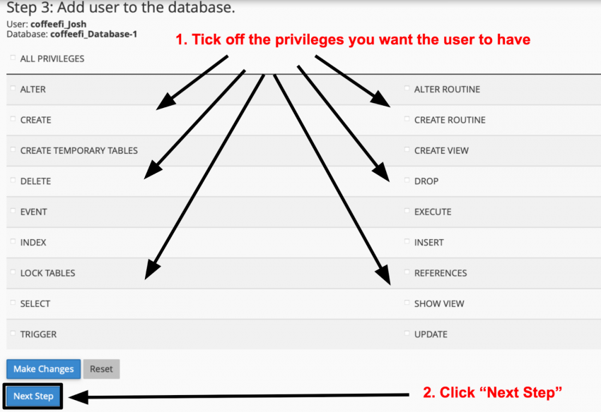 MySQL Database Wizard Step 3