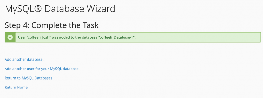 MySQL Database Wizard Step 4