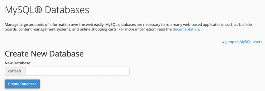 cPanel MySQL Databases - Create New Database