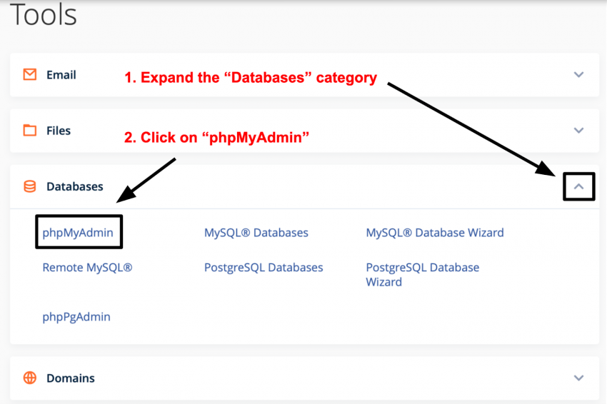 cPanel Databases category - phpMyAdmin